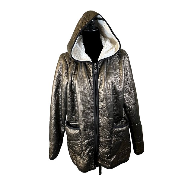 Nikki Jones Montreal Gold Metallic Sherpa Jacket Size Medium - Picture 1 of 4